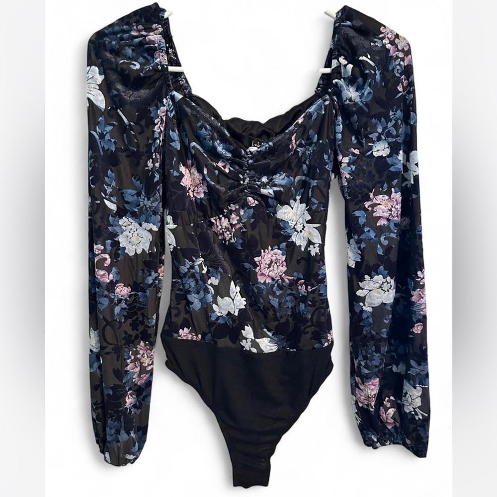 Lulu's Black and Blue Floral Bodysuit